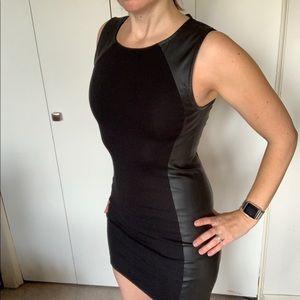 H&M Divided body con black dress with faux leather